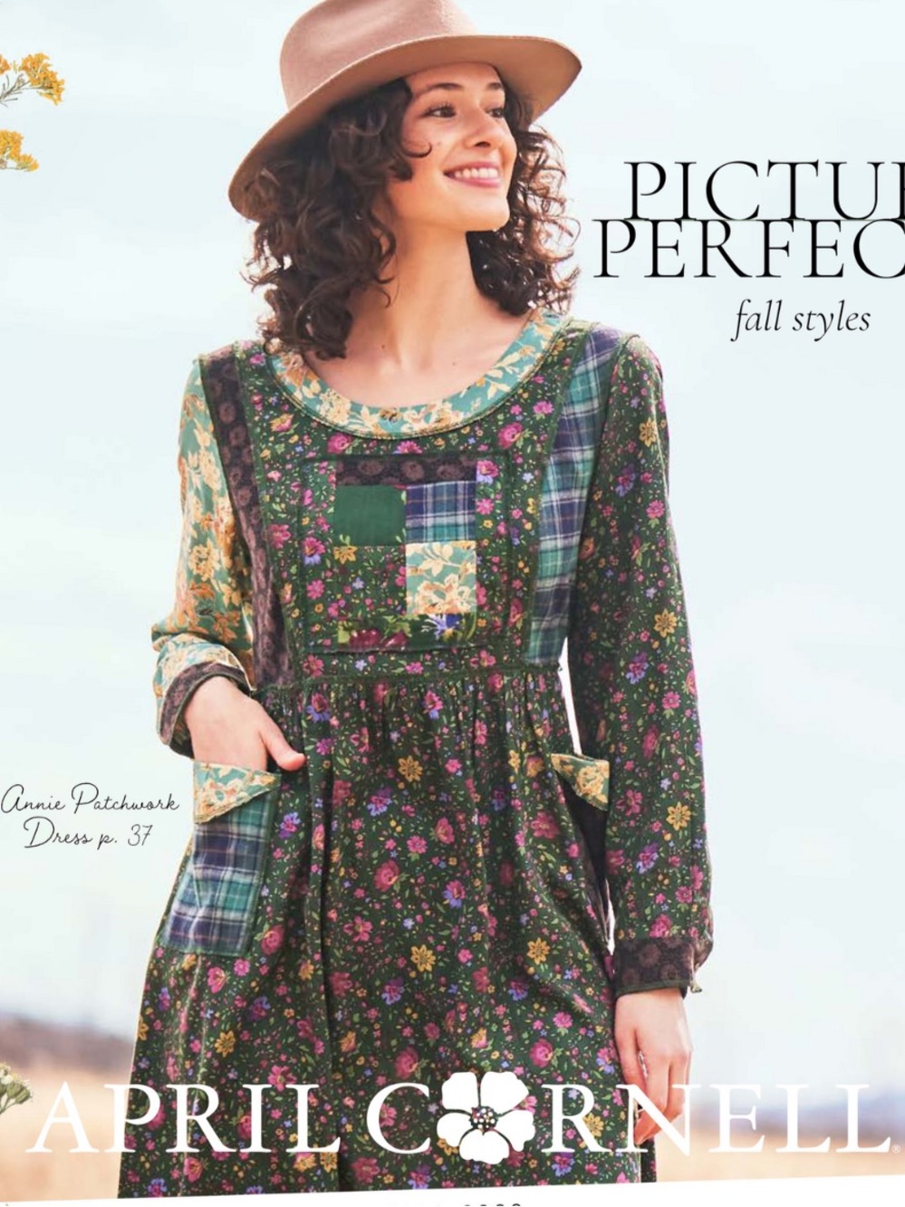 April Cornell patchwork dress dark green floral print size M